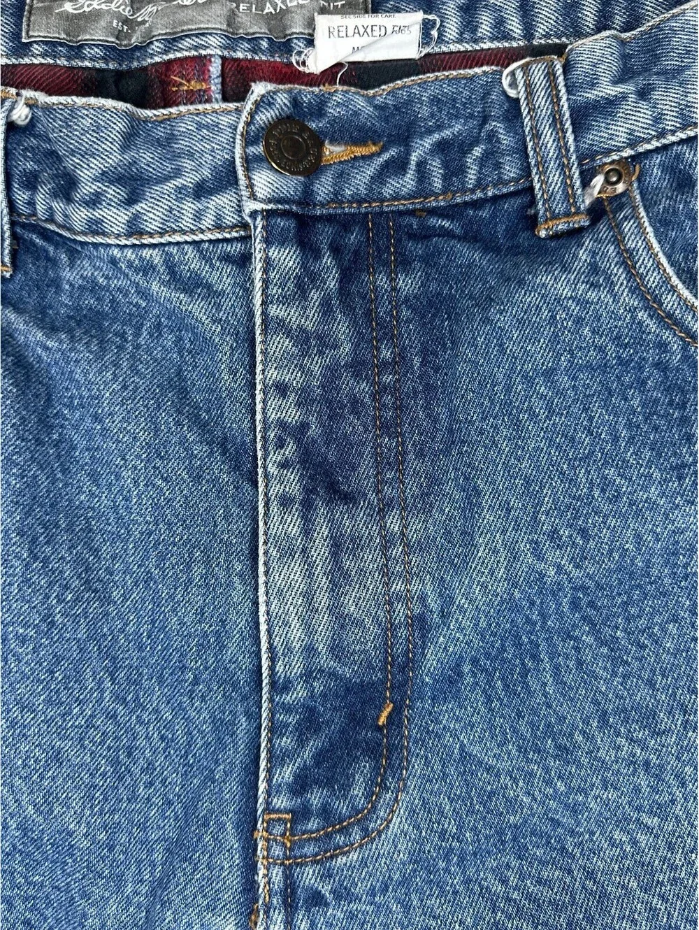 Eddie Bauer Relaxed Fit medium wash straight leg 100% cotton denim jeans 38x30